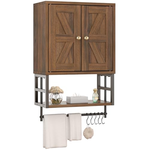 Bathroom Wall Cabinet, Farmhouse Medicine Storage with Towel Bar - Image 2