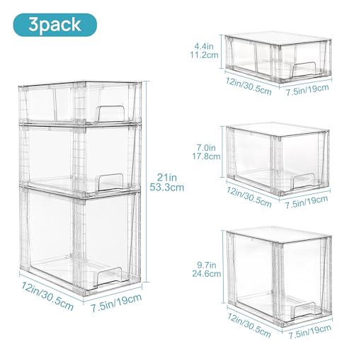 Vtopmart 3 Pack Clear Stackable Storage Drawers,Easy to Assemble - Image 4