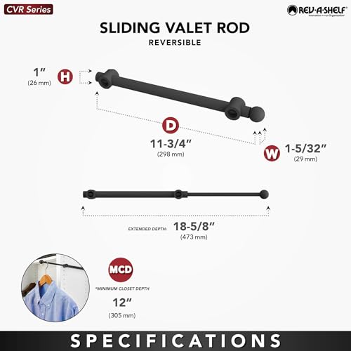 Rev-A-Shelf Sliding Valet Rod for Closets, Min Opening of 11.25"W - Image 4