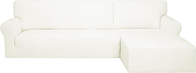PureFit Super Stretch Sectional Couch Covers - 2 pcs Spandex Non Slip Sofa Covers with Elastic Bottom for L Shape Sectional Sofa Couch, Great for Kids & Pets (3 Seat Sofa + 2 Seat Chaise, Ivory)