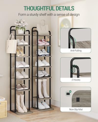 Hzuaneri 8 Tiers Vertical Shoe Rack, Tall Shoe Shelf with 2 Hooks - Image 4
