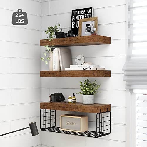 QEEIG Bathroom Shelves Over Toilet Wall Mounted (Brown, Set of 3 - Image 5