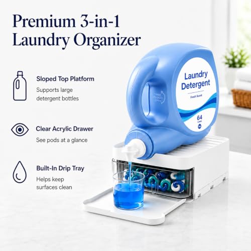 Laundry Detergent Holder with Pod Storage Drawer & Drip - Image 4