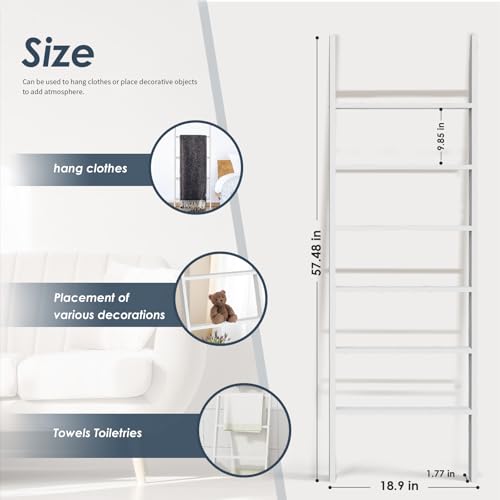 Delywh Wood Blanket Ladder, 57.5'' Rustic Towel Quilt | Garage Storage - Image 3