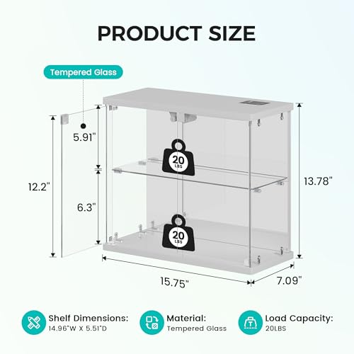 Dystler Glass Display Case with LED Lights, Small 2-Tier - Image 3