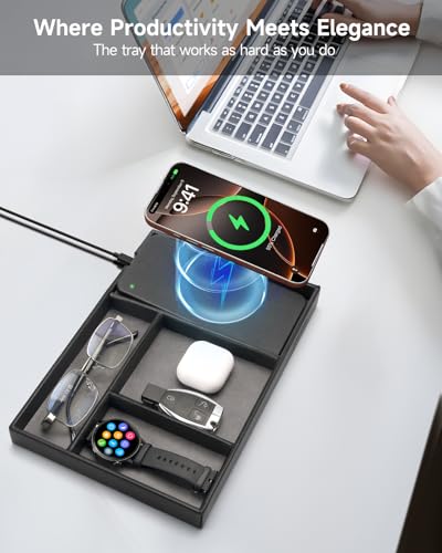 Valet Tray, Built in Wireless Charging Pad, Nightstand Organizer - Image 4