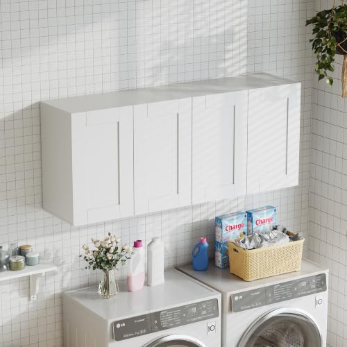 White Laundry Room Cabinets with 4 Doors, Wall Mounted - Image 5