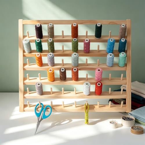 WADORN 2 Set Wooden Thread Holder 108 Spool Rack Rustic - Image 5