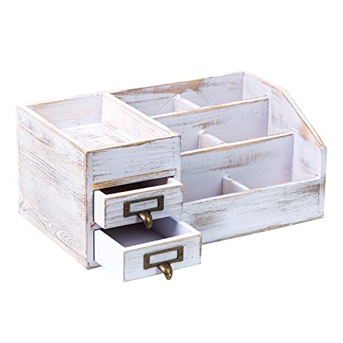 Distressed Rustic Wooden Office Desktop Organizer Shelf Tabletop - Image 4