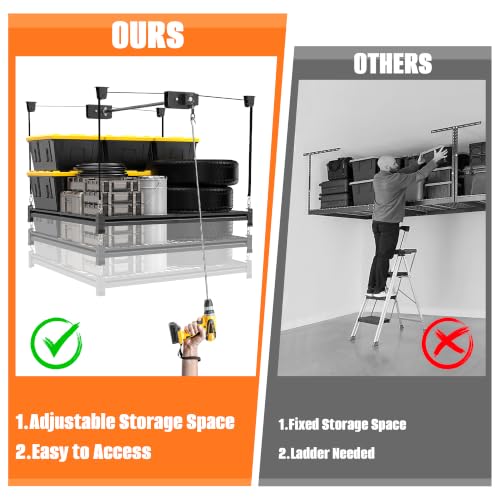 TORACK Ceiling Storage Rack, 48" x 48" Overhead Garage - Image 7