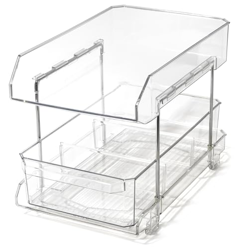 BINO 2 Tier Clear Storage Organizer with Dividers | Bottom Slide - Image 2