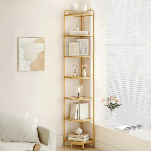 Hzuaneri Corner Shelf Stand, 7-Tier Glass Bookshelf Bookcase - Image 2