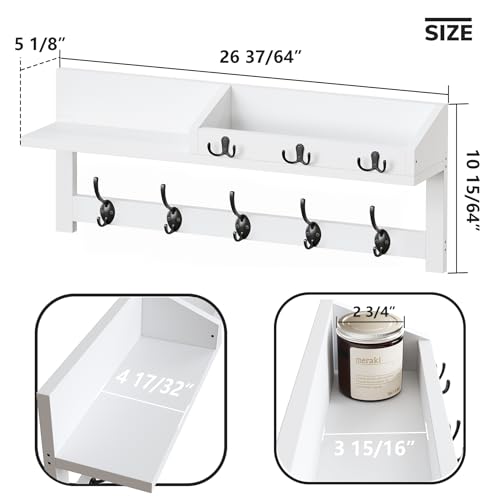 Wall Hooks with Shelf, 26.57 Inch Entryway Wood Coat Hooks - Image 3