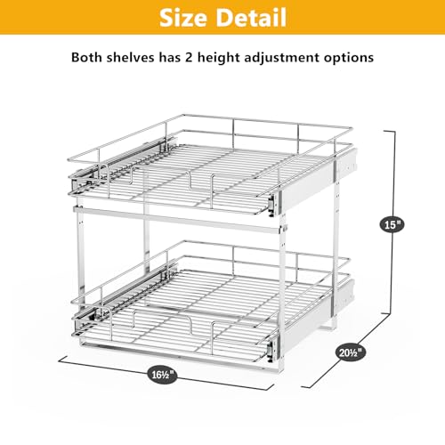 ROOMTEC Slide Out Cabinet Organizer for Kitchen, 2 Tier Pull Out - Image 4