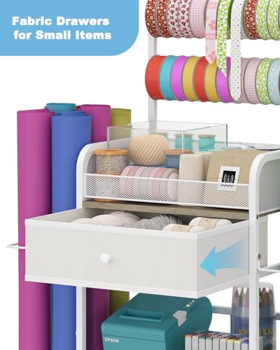 Rsaayekkt Rolling Wrapping Paper Storage Cart with Fabric - Image 7