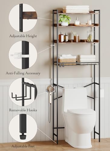 4 Tier Over The Toilet Storage Shelf with 3 | Bathroom Organizatio - Image 4