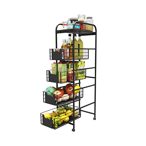 WHIFEA 5 Tier Slim Rolling Cart with Pull-Out Drawers - Image 2