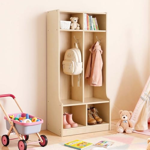 VEVOR 2-Section Coat Locker with Bench, Kids Lockers with 4 Hooks - Image 2