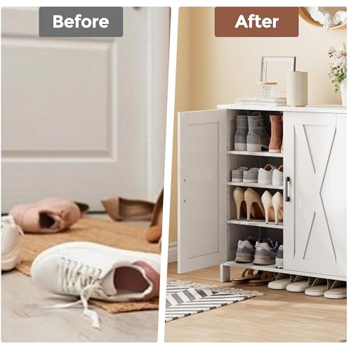 Homleke Farmhouse Shoe Cabinet with 2 Barn Doors & W | Home Organizati - Image 6