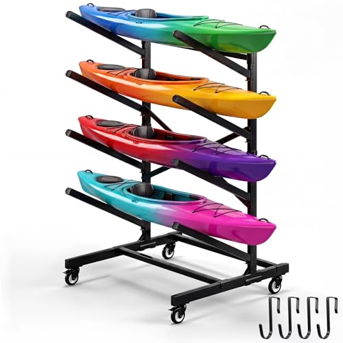 4-Tier Single-Sided Kayak Storage Rack with Wheels, Heavy - Image 2