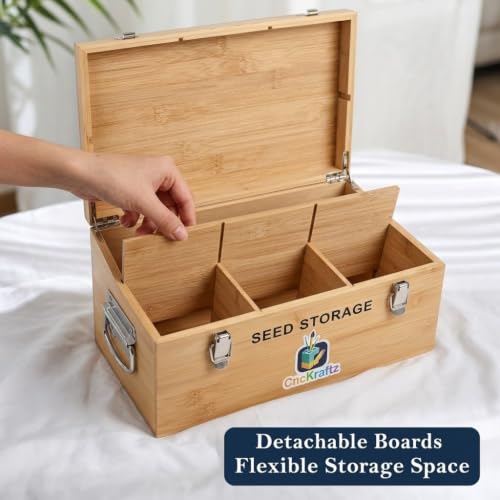 Bamboo Seed Storage Box Organizer with Removable Dividers (Wood) - Image 6
