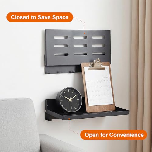 2 Pack Black Folding Wall Shelf with Hooks, Fold Down Wall - Image 6