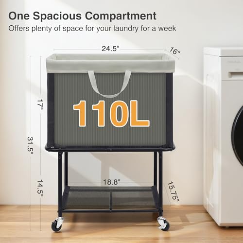 Rolling Laundry Hamper with Lockable Wheels, 29-Gallon - Image 4