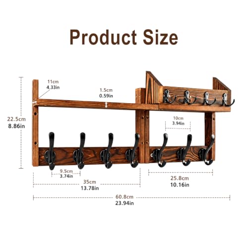 24 Inch Coat Rack Wall Mount with Shelf, 4 in 1 Entryway - Image 3