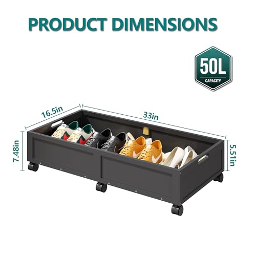 Under Bed Storage with Wheels, 2 Pack Bamboo Containers - Image 4