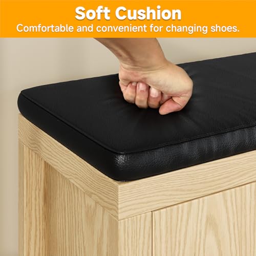 UNIQUITE 40" Shoe Storage Bench with Flip Drawers & Padded - Image 6