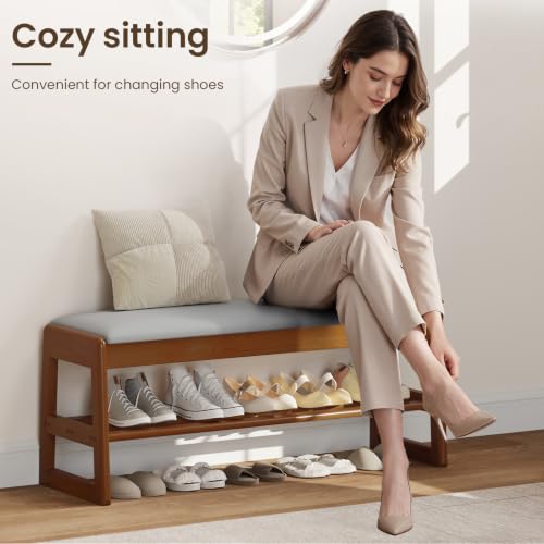 Solid Wood Shoe Rack Bench Entryway 2‑Tier with Hidden - Image 4