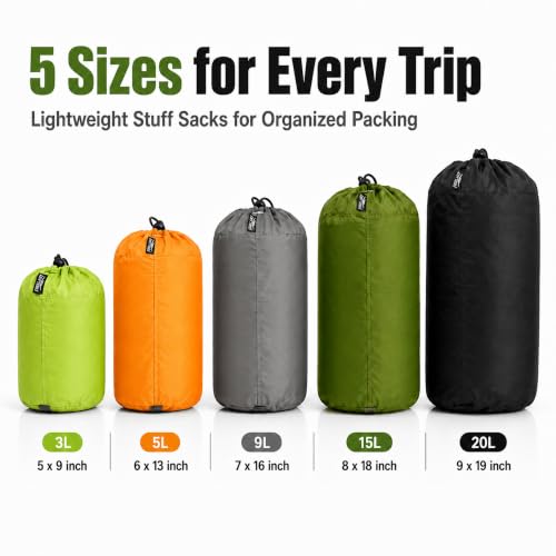 Frelaxy Stuff Sack Set 5-Pack (3L&5L&9L&15L&20L) | Travel Essentials - Image 3