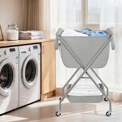STORAGE MANIAC Collapsible Laundry Cart with Wheels 35.6"H - Image 3