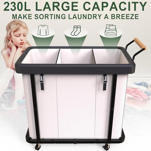 Laundry Hamper 3 Section,Rolling Laundry Basket | Home Organization - Image 4
