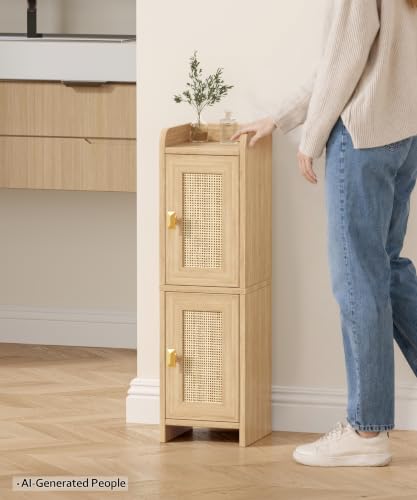 Akxomel Rattan Small Bathroom Cabinet Narrow Toilet Paper - Image 4