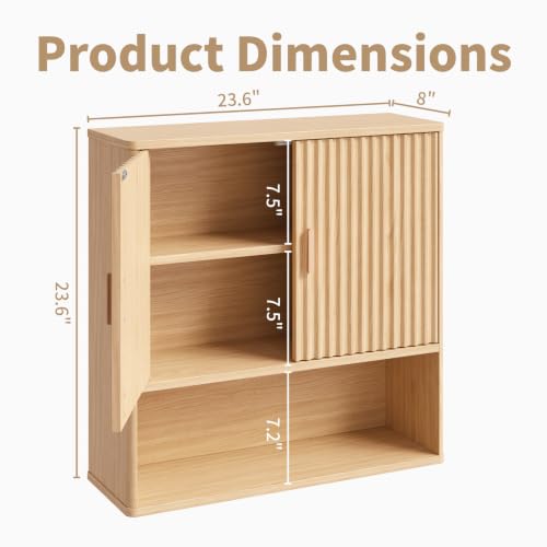 Bathroom Fluted Wall Cabinet, 23.6"W Medicine Cabinet - Image 3