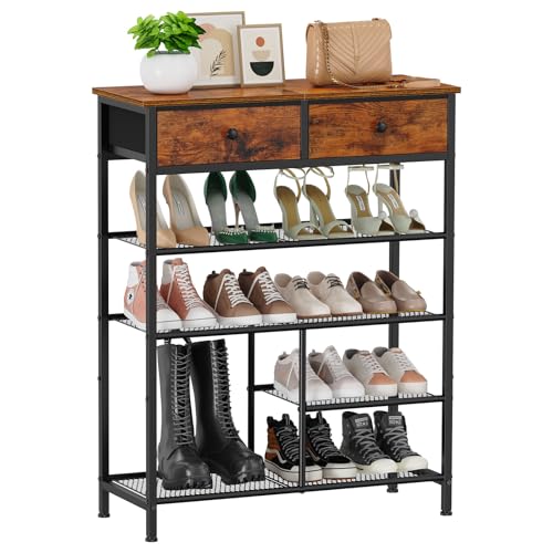 Snughome Shoe Rack, 5 Tier Shoe Storage Organizer with 2 Drawers - Image 2