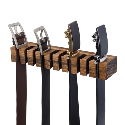 PH PandaHall Belt Organizer, Wooden Belt Holder Wall Mounted Belts Hanger with Slots Space Saving Storage for 10 Belts, Home Bedroom Closet Retail Shop, Camel, 1pc, 10.7x1.5x2.4inc