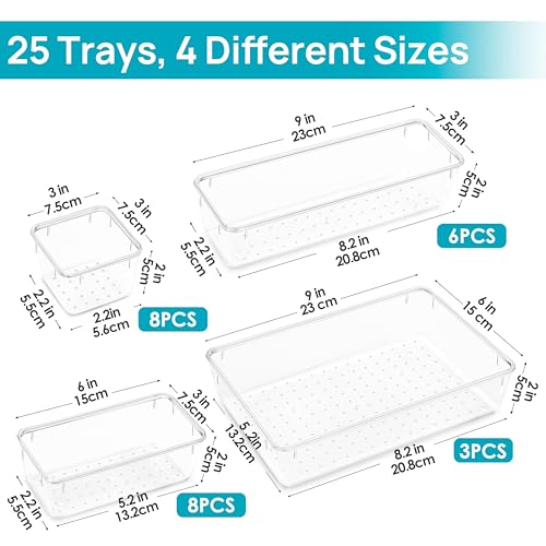 Vtopmart 25 PCS Clear Plastic Drawer Organizers Set, 4-Size - Image 4