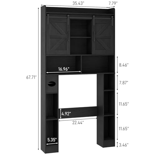 Vabches Over The Toilet Cabinet with Sliding Doors, Black - Image 3