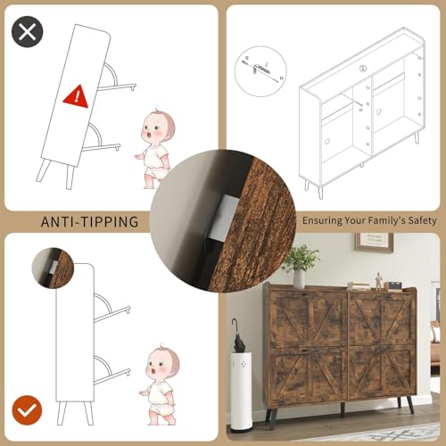 Farmhouse Shoe Cabinet Storage with 4 Flip Drawers, Rustic - Image 8