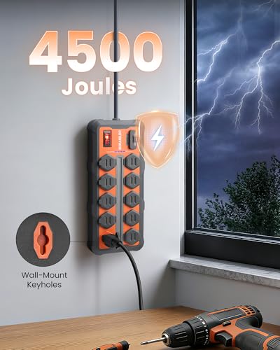 SURAIELEC Heavy Duty Power Strip with 4500J Surge Protector, 10 - Image 6