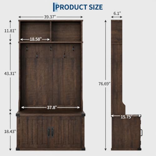 Garvee 77" H Farmhouse Hall Tree with Bench & Shoe | Home Organization - Image 3
