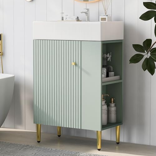 21.6" Green Bathroom Vanity, Combo Cabinet - Image 2