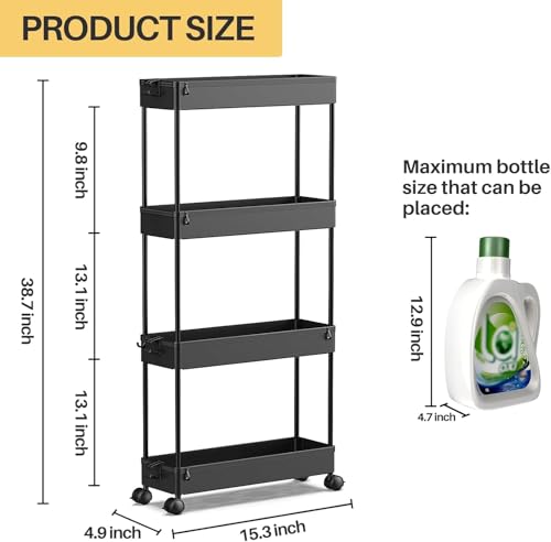 SPACEKEEPER Slim Rolling Storage Cart, 4 Tier Bathro | All Products - Image 5