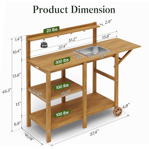 YEFU Potting Bench with Sink, All-Weather Resistant,Teak - Image 3