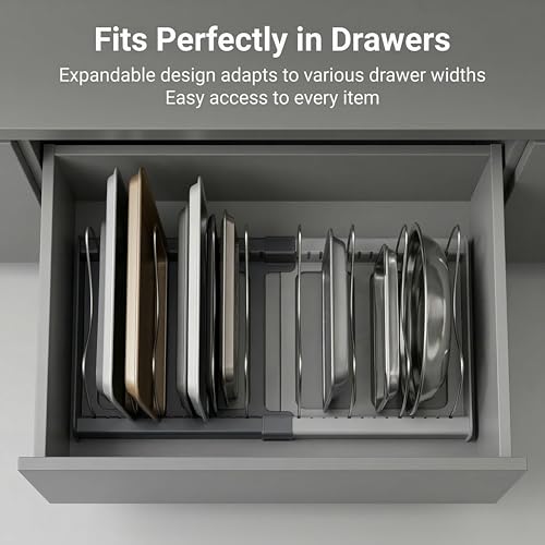 OMIO Expandable Pot Lid Organizer Rack for Under Cabinet - Image 6