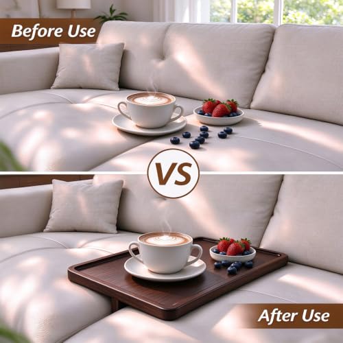 10"x16" Pine Wood Sofa Tray, Foldable Insert Cup Holder - Image 6