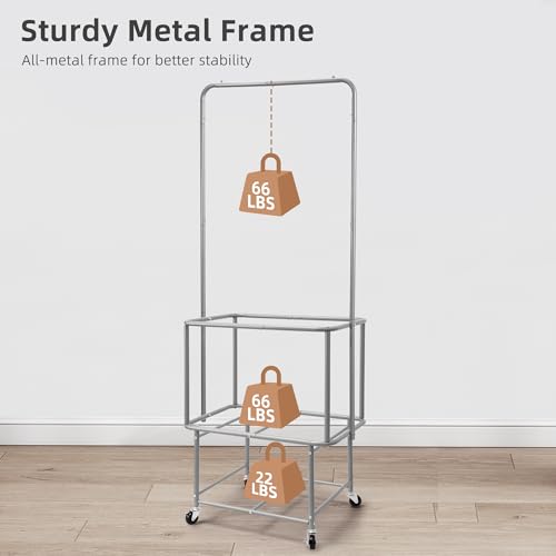 STORAGE MANIAC Rolling Laundry Cart with Hanging Bar & - Image 6