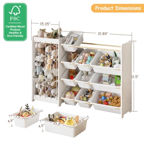 White Stuffed Animal Storage and Toy Organizer with 12 - Image 3